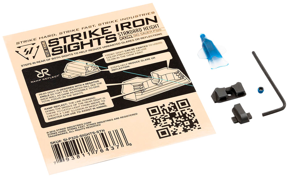 Strike Industries P320SIGHTSSTN Strike Iron Sights Black/Blank Front Sight Black/Blank Rear Sight Sig Sauer P320 with Rear Dovetail Standard Height