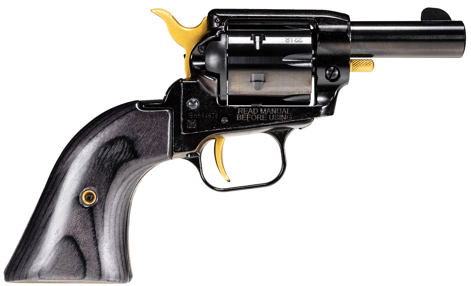 Heritage Mfg BK22B2-GLD Barkeep 22 LR 6 Shot, 2.68" Black Oxide Steel Barrel, Black Oxide w/Gold Controls Zinc Alloy Frame, Black Oxide Cylinder, Black Laminate Grip, Manual Safety, Exposed Hammer
