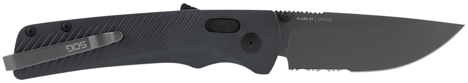 S.O.G SOG11180641 Flash AT 3.45" Folding Part Serrated TiNi Cryo D2 Steel Blade/ Urban Grey GRN Handle Includes Pocket Clip
