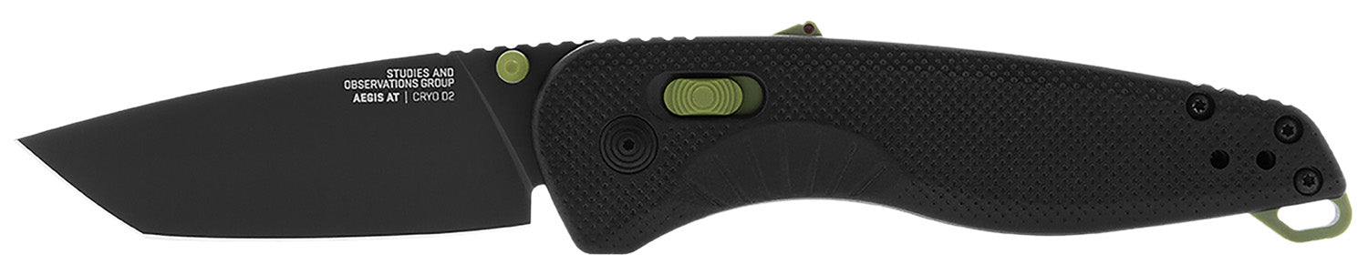 S.O.G SOG11410941 Aegis AT 3.13" Folding Drop Point Plain Black TiNi Cryo D2 Steel Blade/Black w/Moss Accents GRN Handle