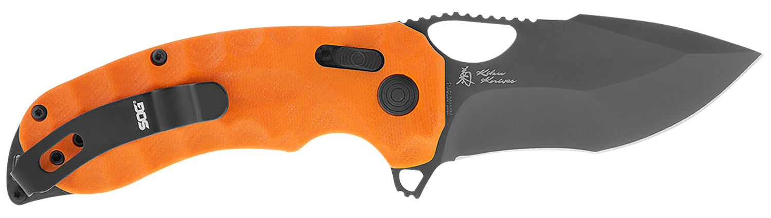 S.O.G SOG12270357 Kiku XR LTE 3.02" Folding Tanto Plain Cryo CTS XHP Blade Deep Textured Blaze Orange G10 Handle Includes Belt Clip