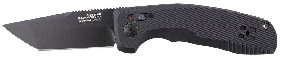 S.O.G SOG15380357 SOG-TAC Auto 3.43" Folding Tanto Plain Black TiNi Cryo D2 Steel Blade Black Micro-Textured Anodized Aluminum Handle Includes Pocket Clip