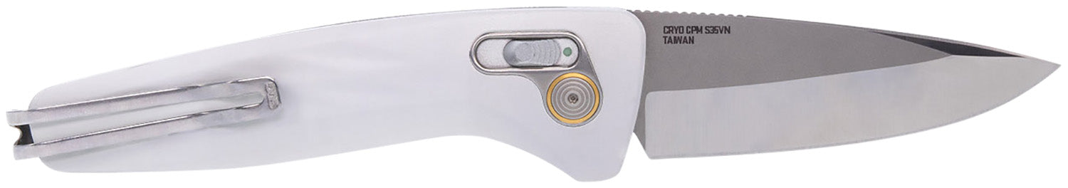 S.O.G SOG15730257 One-Zero Auto 3.10" Folding Plain Satin/Polished CPM S35VN SS Blade/ White Sculpted Aluminum Handle