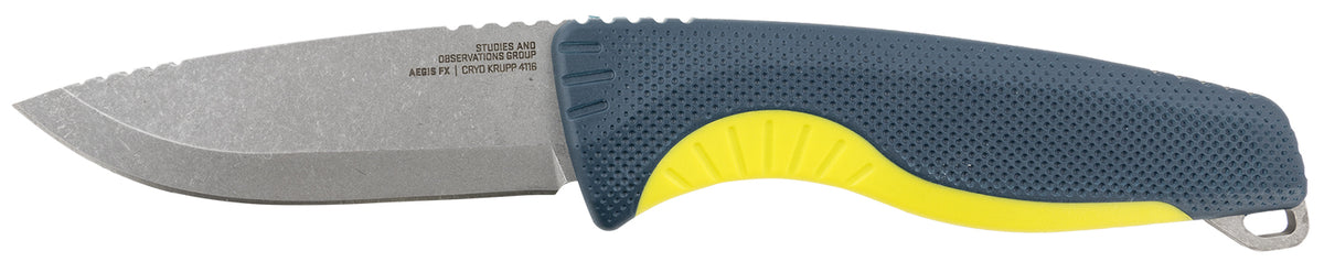 S.O.G SOG17410141 Aegis FX 3.70" Fixed Drop Point Plain Stonewashed 4116 Krupp SS Blade, Indigo w/Acid Accents GRN Handle, Includes Sheath