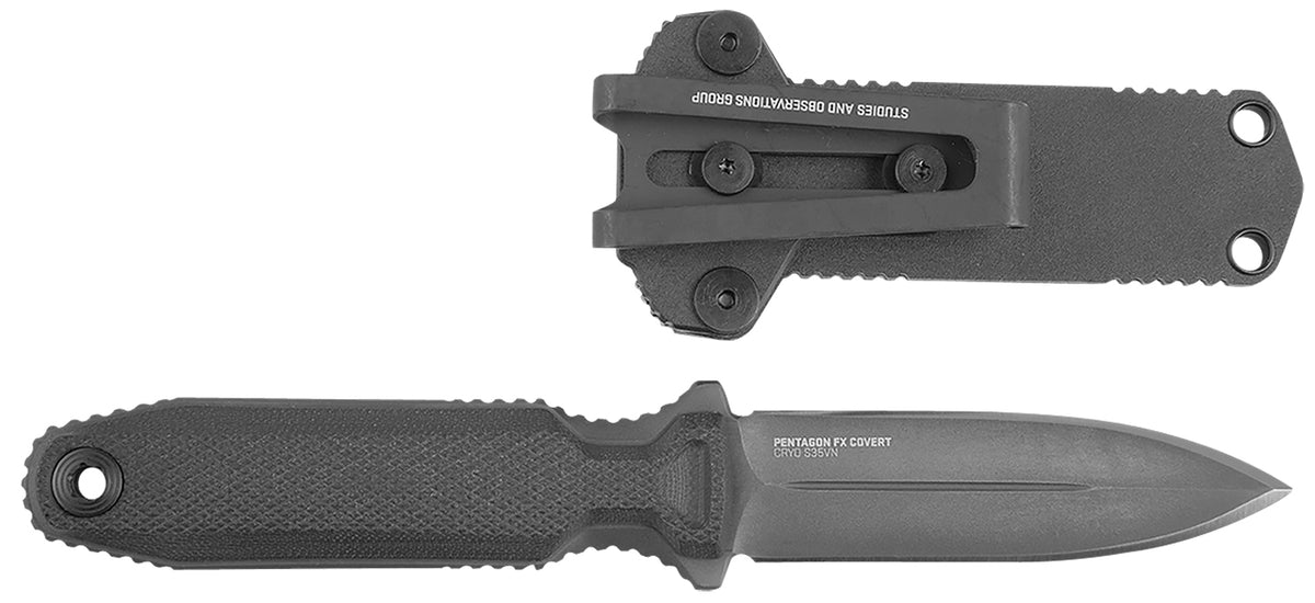 S.O.G SOG17610357 Pentagon FX Covert 3.41" Fixed Spear Point Plain Black Titanium Nitride Cryo CPM S35VN Blade/G10 Blackout Handle