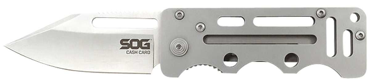 S.O.G SOG-EZ1-CP Cash Card 2.75" Folding Clip Point Satin 8Cr13MoV SS Blade/ Silver Skeletonized Stainless Steel Handle