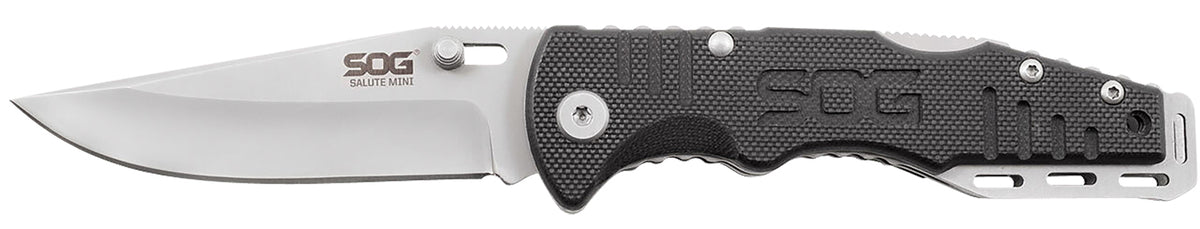 S.O.G SOGFF1001C Salute Mini 3.10" Folding Clip Point Plain Bead Blasted 8Cr13MoV SS Blade Black G10 Handle Includes Pocket Clip