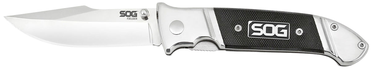 S.O.G SOG-FF38-CP Fielder 3.30" Folding Clip Point Plain Satin 7Cr17MoV SS Blade Black G10 Handle Includes Belt Clip