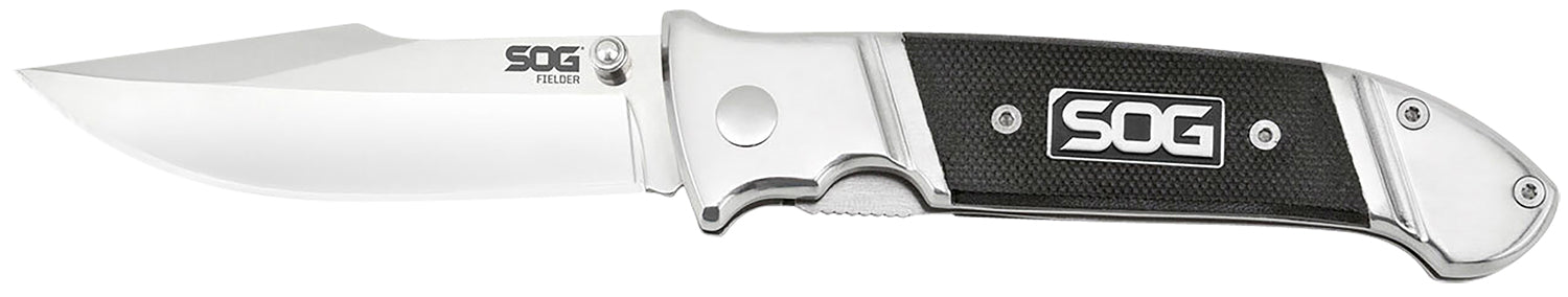S.O.G SOG-FF38-CP Fielder 3.30" Folding Clip Point Plain Satin 7Cr17MoV SS Blade Black G10 Handle Includes Belt Clip