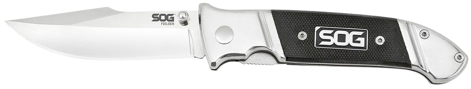 S.O.G SOG-FF38-CP Fielder 3.30" Folding Clip Point Plain Satin 7Cr17MoV SS Blade Black G10 Handle Includes Belt Clip