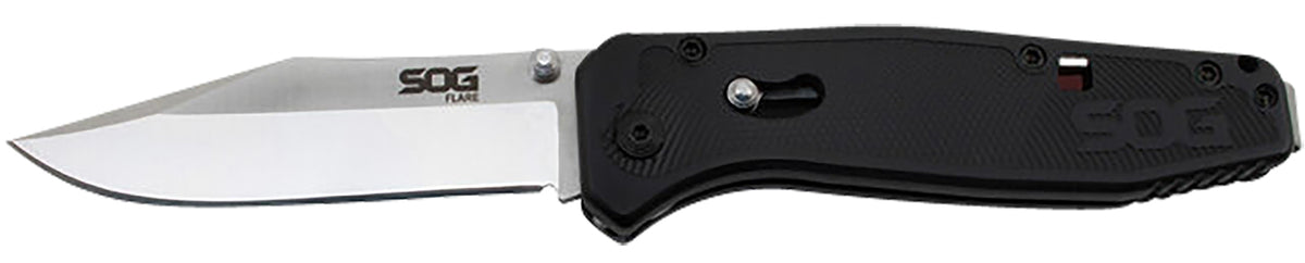 S.O.G SOGFLA1001CP Flare 3.50" Folding Plain Clip Point Satin Polished/Black GRN Handle