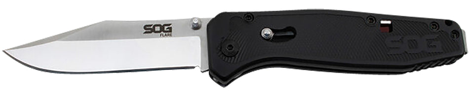 S.O.G SOGFLA1001CP Flare 3.50" Folding Plain Clip Point Satin Polished/Black GRN Handle