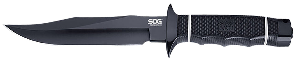 S.O.G SOGS10BK Tech Bowie 6.40" Fixed Plain Clip Point Black Hardcased TiNi AUS8 SS Blade/ Black w/ White "SOG" Logo Kraton Handle