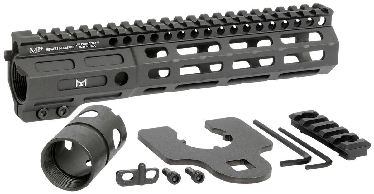 Midwest Industries MINF925 Night Fighter 9.25" M-LOK Black Hardcoat Anodized Aluminum Includes Barrel Wrench, Nut, & 5 Slot Rail