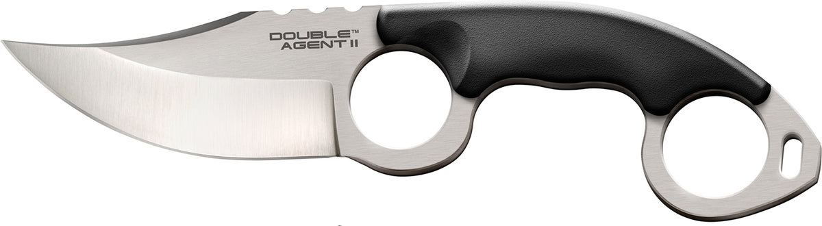 Cold Steel CS39FN Double Agent ll 3" Fixed Plain Satin AUS-8A SS Blade Black w/Double Ring Griv-Ex Handle Includes Bead Chain Lanyard/Sheath