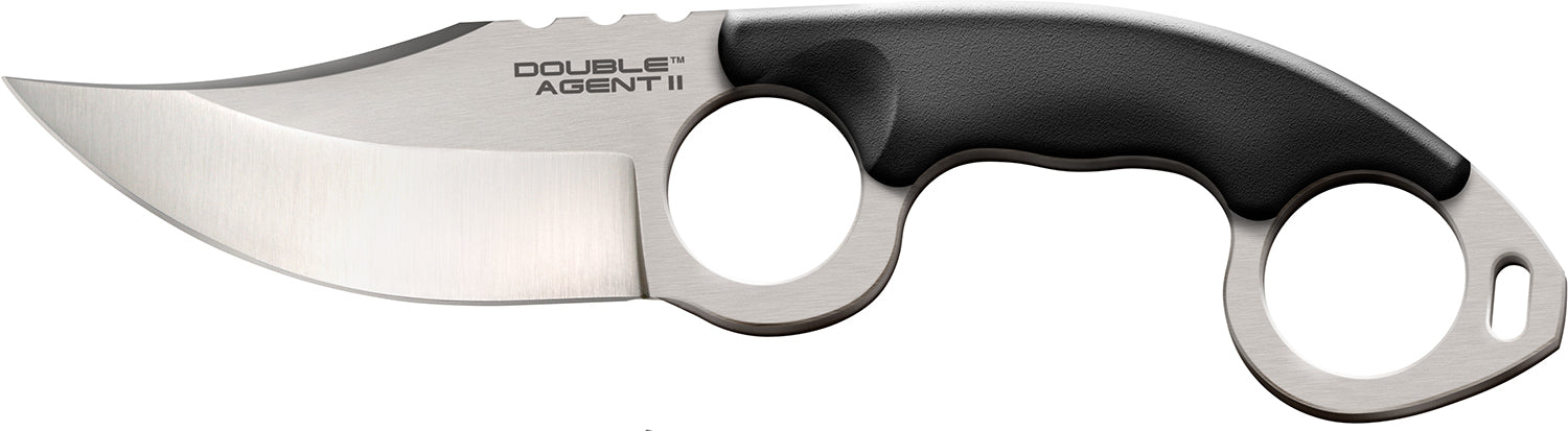 Cold Steel CS39FN Double Agent ll 3" Fixed Plain Satin AUS-8A SS Blade Black w/Double Ring Griv-Ex Handle Includes Bead Chain Lanyard/Sheath