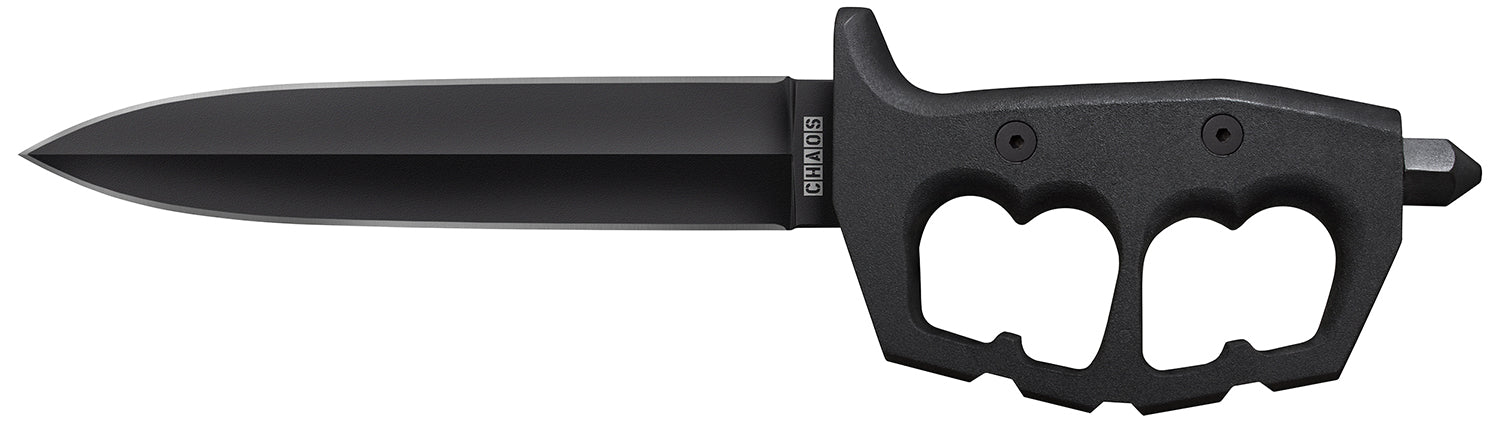 Cold Steel CS-80NTP Chaos Double Edge 7.50" Fixed Plain Black SK-5 High Carbon Blade/Black w/ "D" Ring Guards Aluminum Handle