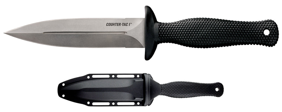 Cold Steel CS10BCTL Counter TAC I 5" Fixed Spear Point Plain Stone Washed AUS-8A SS Blade/ Black Textured Kray-Ex Handle Includes Belt Clip/Sheath