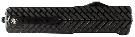 Templar Knife LAHBG52 Premium LW Large 3.55" OTF Tanto Part Serrated Black Oxide Stonewashed D2 Steel Blade, 5.25" Black Herringbone Aluminum Handle