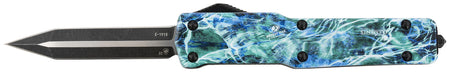Templar Knife MZMOS121 Premium Weighted Slim 3.16" OTF Dagger Plain Black Oxide Stonewashed D2 Steel Blade, 4.93" Mossy Oak Seafoam Aluminum Zinc Alloy Handle