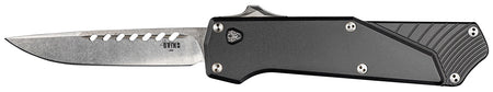 Southern Grind SG12030020 Arachnid 3.20" OTF Drop Point Plain Satin PVD Coated S35VN SS Blade, Black Aluminum Handle Features Blood Groove on Blade