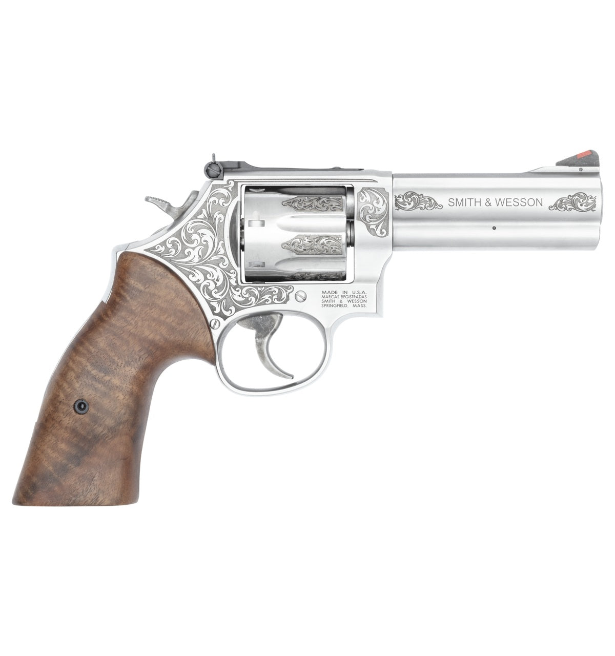 Smith & Wesson 14783 Model 686 + L-Frame Medium 357 Mag/38 Special +P 7 Shot 4.13" Stainless Steel Engraved Barrel, Cylinder & Frame, Tyler Gun Works Bear Hugger Walnut Grip, Exposed Hammer