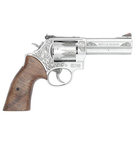Smith & Wesson 14783 Model 686 + L-Frame Medium 357 Mag/38 Special +P 7 Shot 4.13" Stainless Steel Engraved Barrel, Cylinder & Frame, Tyler Gun Works Bear Hugger Walnut Grip, Exposed Hammer