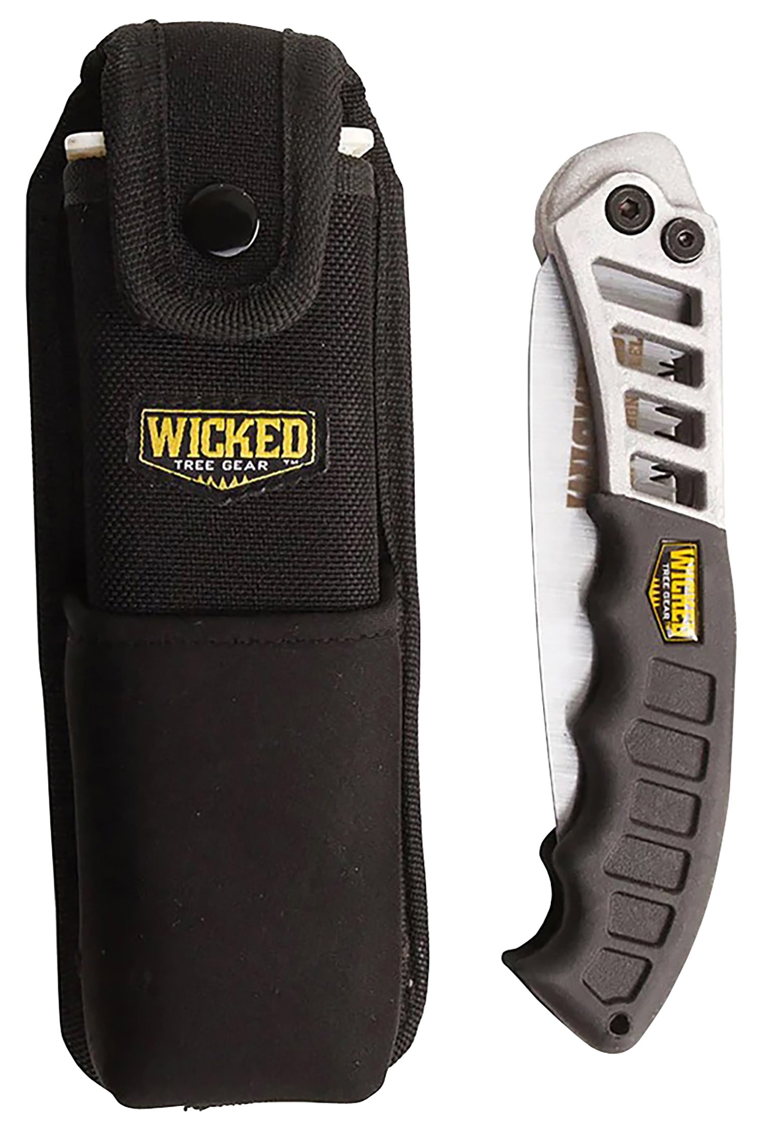 Wicked Tree Gear WTG003 Combo Pack Folding Saw 7" High Carbon Steel Blade/Black Overmolded Aluminum Handle Includes Scabbard