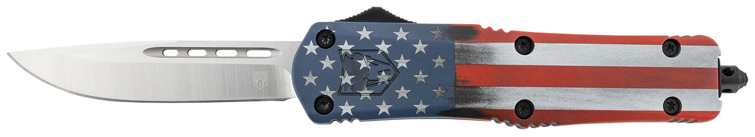 CobraTec Knives MCUSAFS3DNS FS-3 American Flag Medium 3" OTF Drop Point Plain Satin D2 Steel Blade, 5" US Flag Aluminum Cerakoted Handle