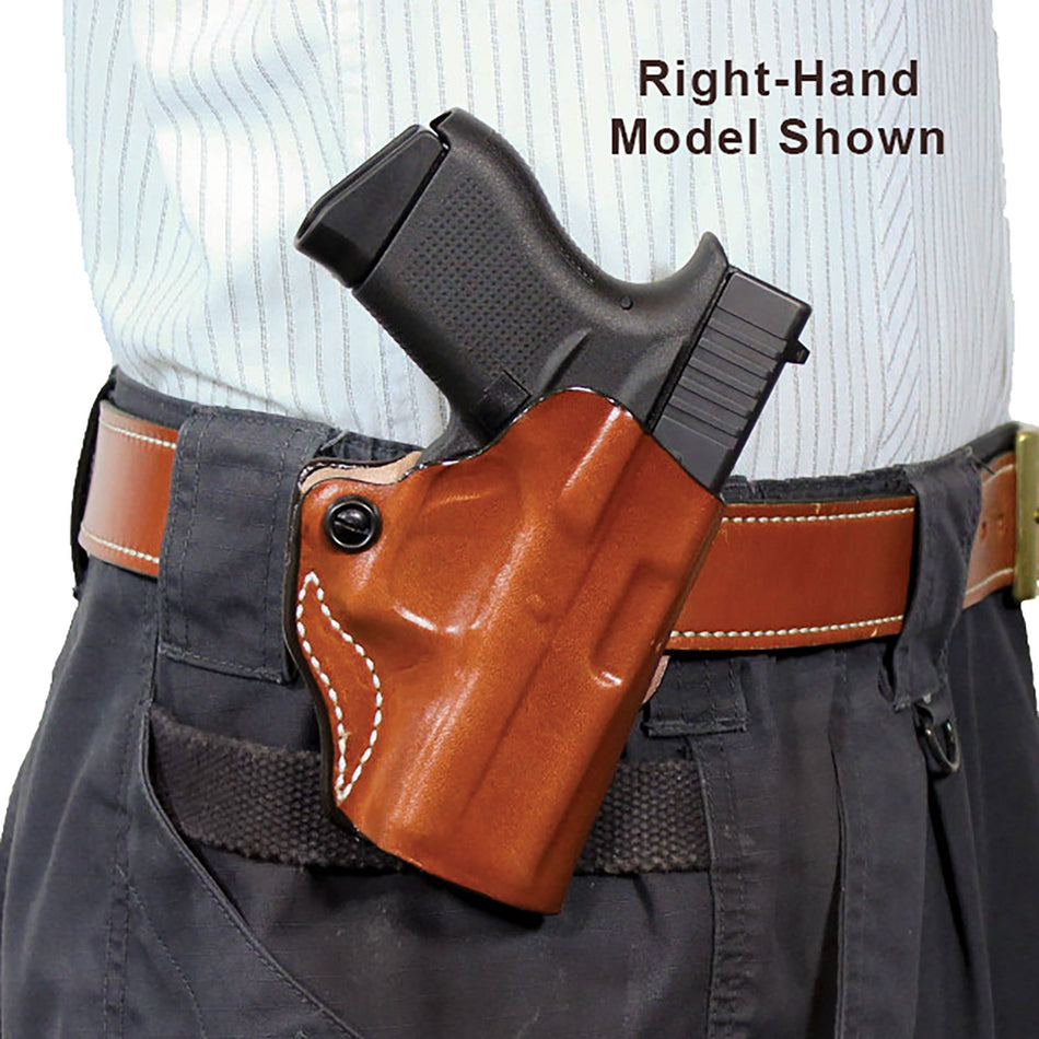 DeSantis Gunhide 019TB7WZ0 Mini Scabbard OWB Tan Leather Belt Slide Fits Springfield Prodigy w/wo Red Dot Fits 4.25" Barrel Left Hand
