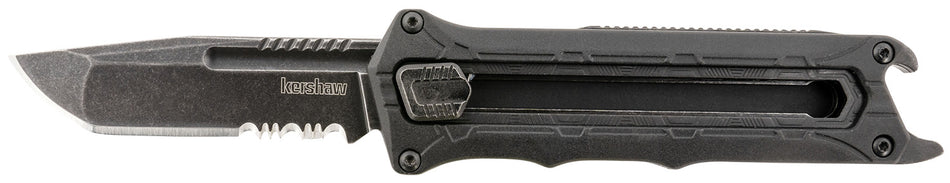 Kershaw 1195 Interstellar 2.70" OTF Tanto Part Serrated Black Oxide Blackwash 8Cr13MoV SS Blade, Black Textured w/Bottle Opener Glass-Filled Nylon Handle, Includes Pocket Clip