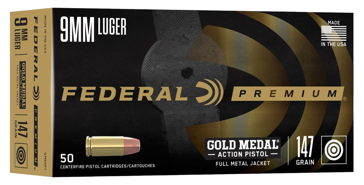 Federal 9mm Luger Gold Medal 147gr FMJ Ammo