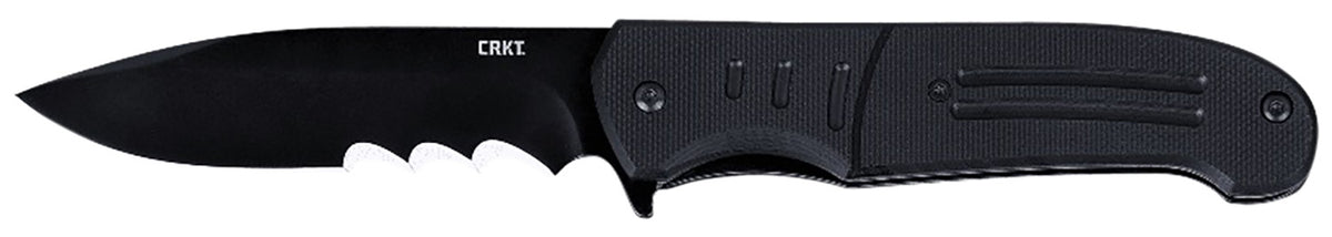 CRKT 6885 Ignitor 3.48" Folding Drop Point Part Serrated Black Oxide 8Cr13MoV SS Blade/Black G10 Handle Includes Pocket Clip