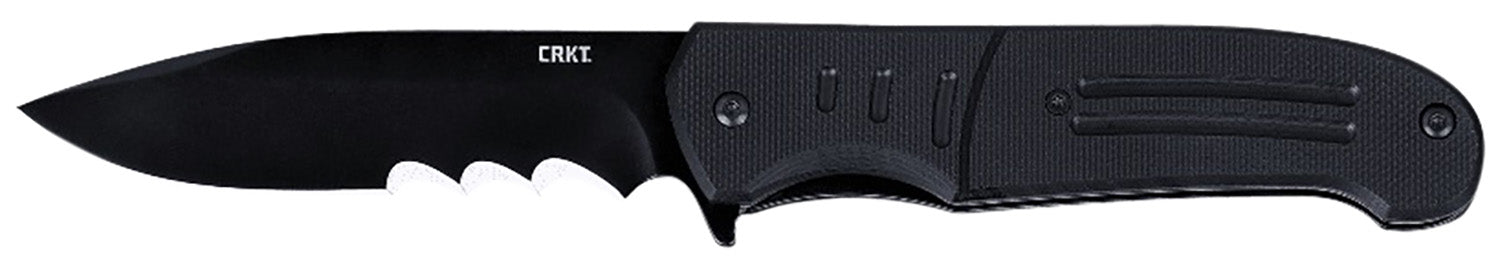 CRKT 6885 Ignitor 3.48" Folding Drop Point Part Serrated Black Oxide 8Cr13MoV SS Blade/Black G10 Handle Includes Pocket Clip