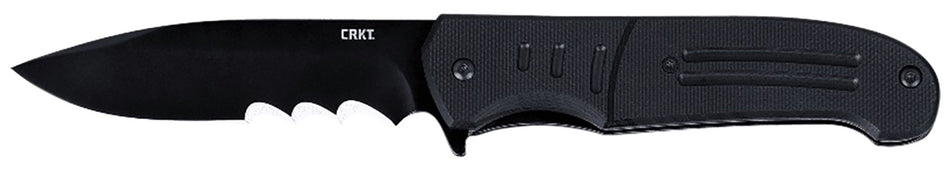 CRKT 6885 Ignitor 3.48" Folding Drop Point Part Serrated Black Oxide 8Cr13MoV SS Blade/Black G10 Handle Includes Pocket Clip
