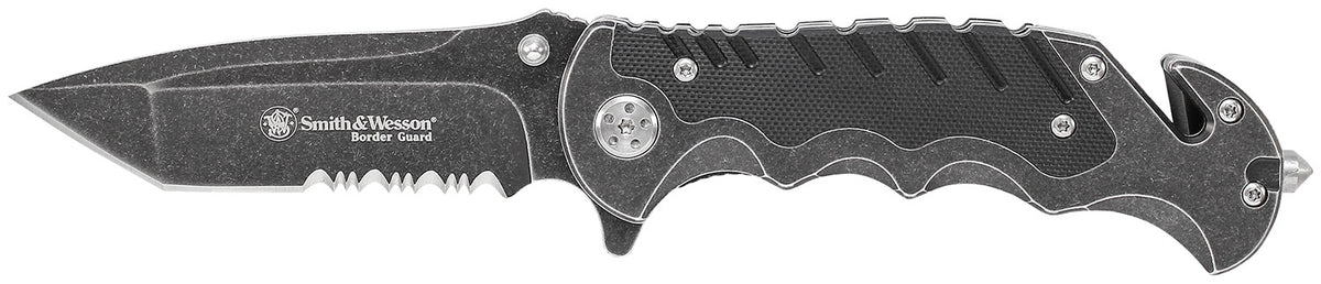 Smith & Wesson Knives SWBG10SCP Border Guard 3.50" Folding Part Serrated Stainless Steel Blade 4.80" Aluminum/G10 Handle Includes Pocket Clip