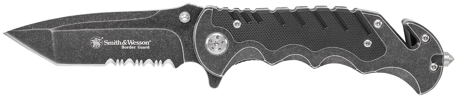 Smith & Wesson Knives SWBG10SCP Border Guard 3.50" Folding Part Serrated Stainless Steel Blade 4.80" Aluminum/G10 Handle Includes Pocket Clip