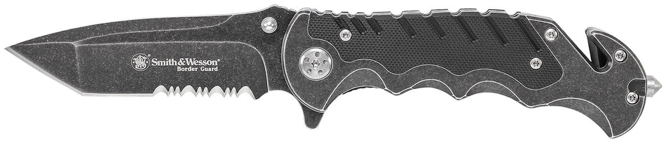 Smith & Wesson Knives SWBG10SCP Border Guard 3.50" Folding Part Serrated Stainless Steel Blade 4.80" Aluminum/G10 Handle Includes Pocket Clip