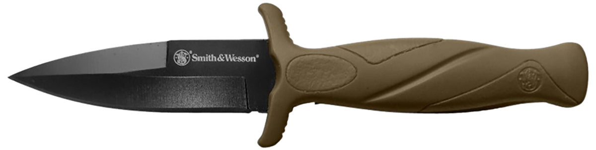 Smith & Wesson Knives 1100073 H.R.T. Flase Edge 2.75" Fixed Plain Black Oxide Stainless Steel Blade Flat Dark Earth Rubber Handle Includes Sheath