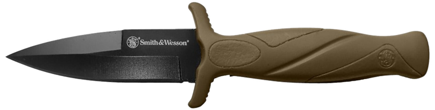 Smith & Wesson Knives 1100073 H.R.T. Flase Edge 2.75" Fixed Plain Black Oxide Stainless Steel Blade Flat Dark Earth Rubber Handle Includes Sheath