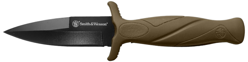 Smith & Wesson Knives 1100073 H.R.T. Flase Edge 2.75" Fixed Plain Black Oxide Stainless Steel Blade Flat Dark Earth Rubber Handle Includes Sheath