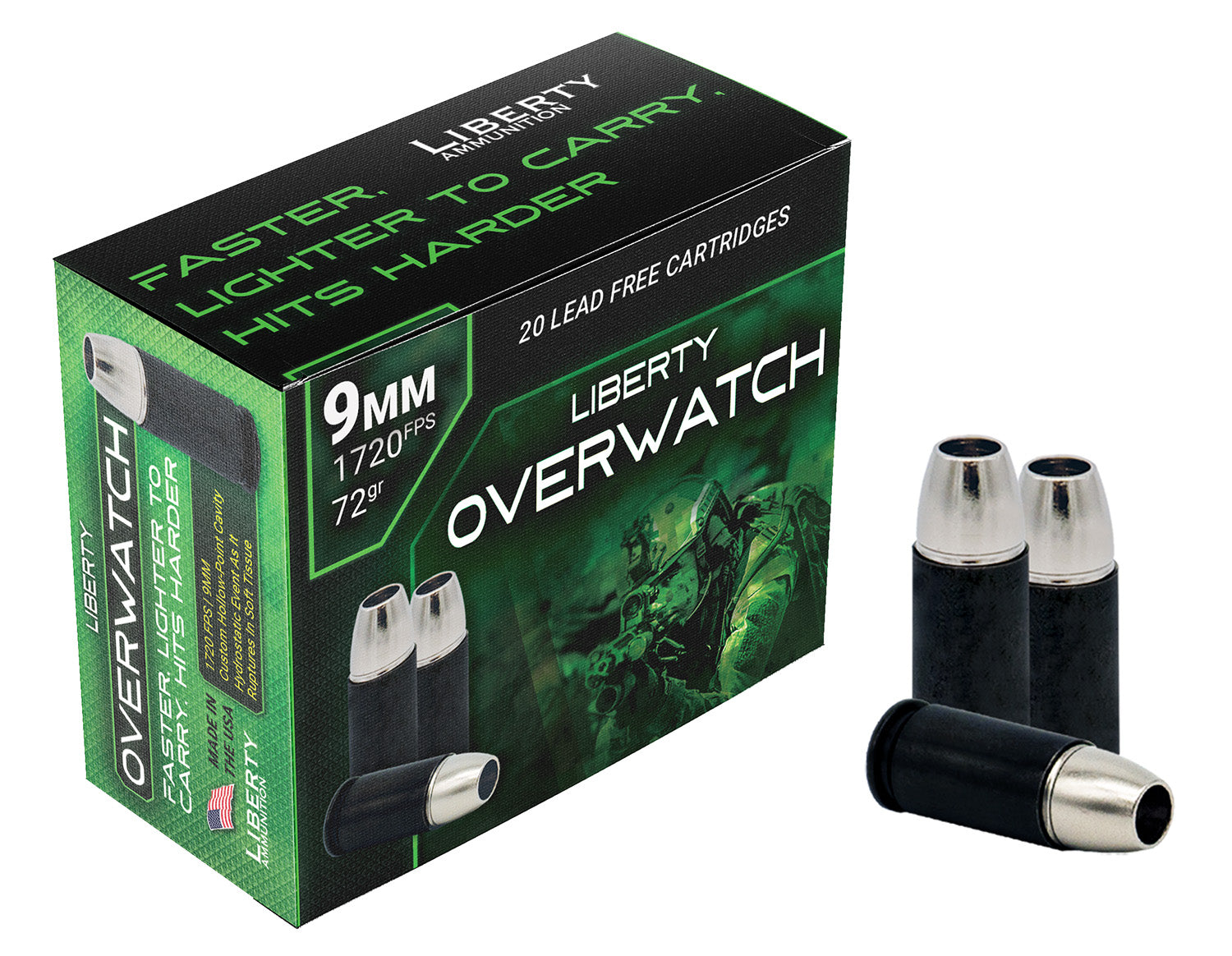 Liberty Ammunition LAOW9MM721700 OverWatch Open Cavity Design 72 Grain 9mm Luger/Parabellum 1720 fps