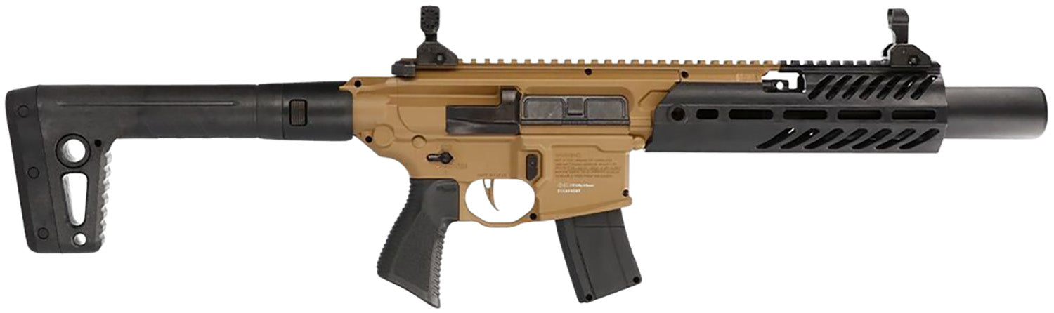 Sig Sauer Airguns AIRMCXCANEBRAKE MCX Canebrake Air CO2 (Not Included) 177 Pellet 30rd, FDE Metal Rec, Removable Fixed Black Synthetic Stock, Flat Trigger, Flip-Up Sights