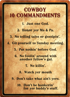 RIVERS EDGE SIGN 12"x17" "COWBOY 10 COMMANDMENTS"