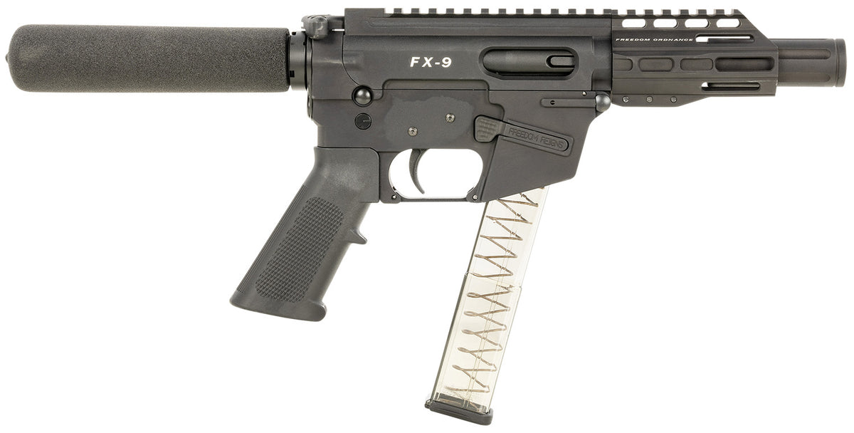 FREEDOM ORDNANCE FX9P4T FX-9 9mm Luger 32+1 4", Black, M-LOK Handguard, Padded Buffer Tube, A2 Grip, 3" Faux Suppressor, Includes Sling