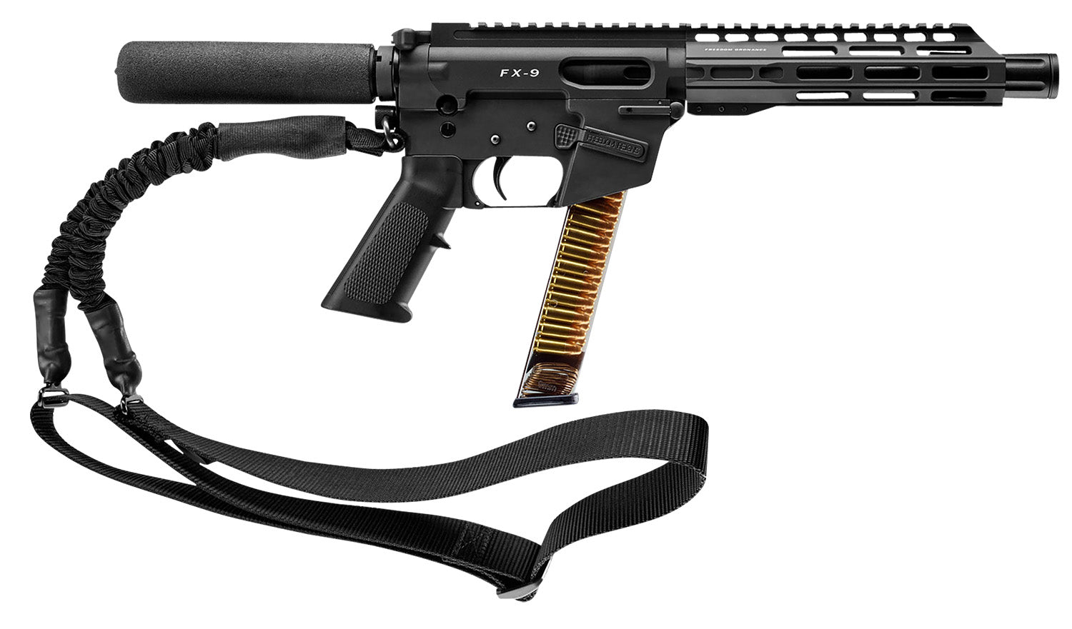 FREEDOM ORDNANCE FX9P8T FX-9 9mm Luger 32+1 8", Black, M-LOK Handguard, Padded Buffer Tube, A2 Grip, 3" Faux Suppressor, Includes Sling