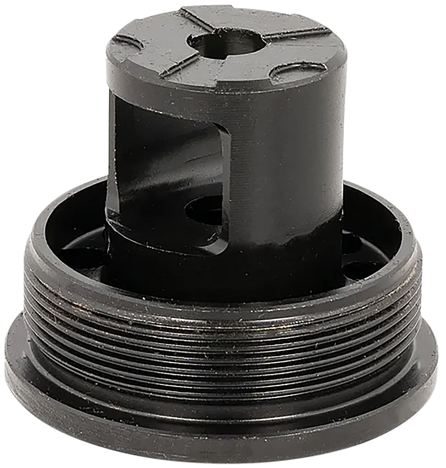 ADVANCED ARMAMENT COMPANY 65010 Flange Indexing Direct-Thread Adapter 1/2"-28 tpi, Muzzle Brake Design, for 1-3/8"-24 tpi Tubes
