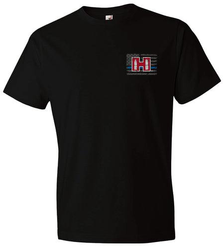 Hornady Gear 30761 POW Blue Line Black, Cotton Short Sleeve, Semi-Fitted Small