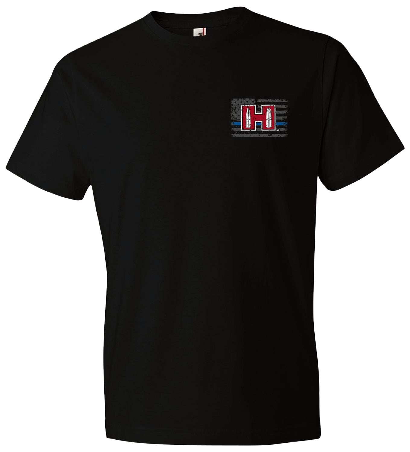 Hornady Gear 30763 POW Blue Line Black, Cotton Short Sleeve, Semi-Fitted Large