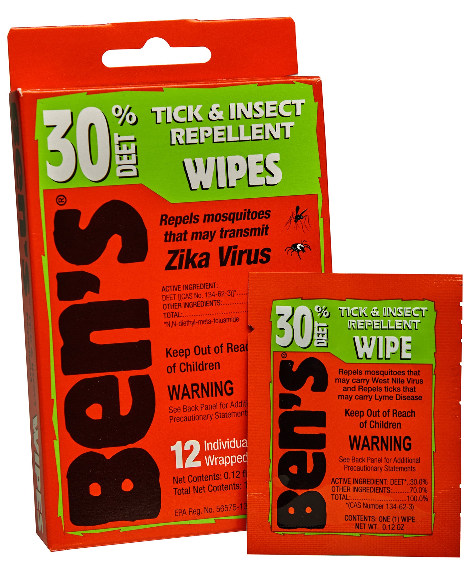 Ben's 00067085 30 Odorless Scent Wipes Repels Ticks & Biting Insects 12